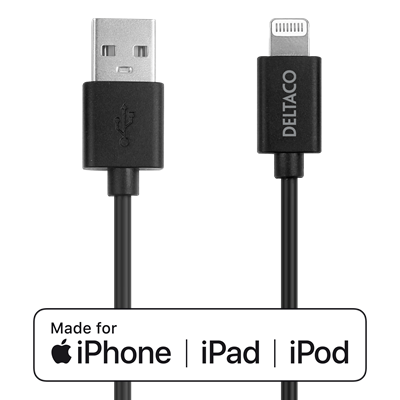 DeltaCo 1 Metre USB-A to Lightning iPhone Charging & Sync Cable | Black