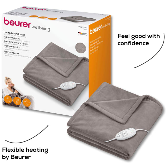 Beurer HD75 Fleece Heated Throw Blanket | Cosy Taupe