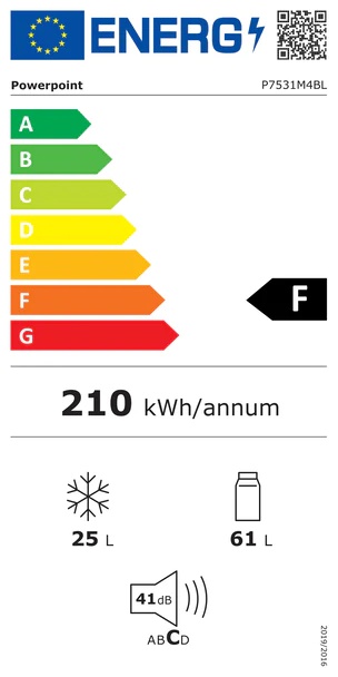 Powerpoint 30/20 Under Counter Fridge Freezer | Black