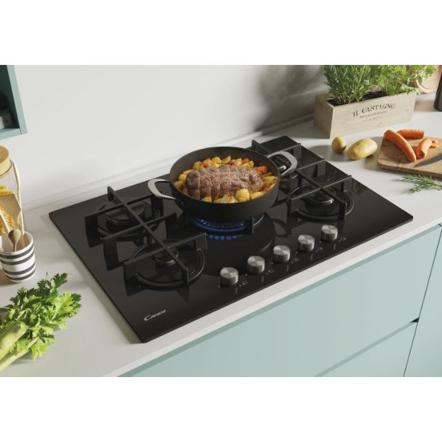 Candy Black 5 Ring Gas On Glass Hob