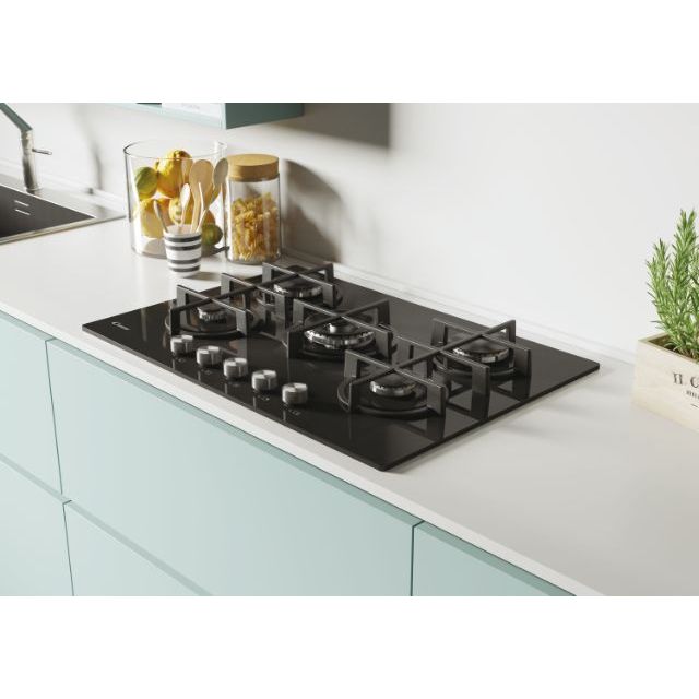 Candy Black 5 Ring Gas On Glass Hob