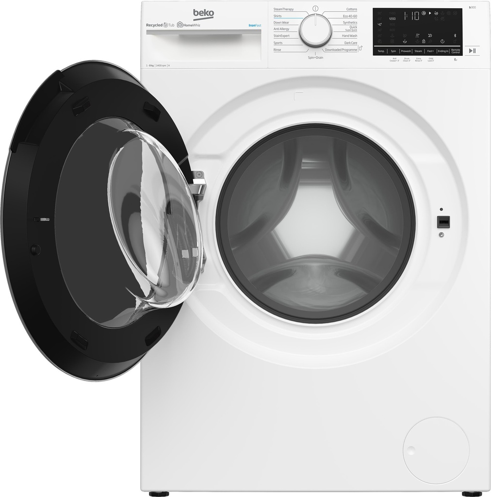 Beko White 8kg 1400 Spin Washing Machine | IronFast B3W5841IW