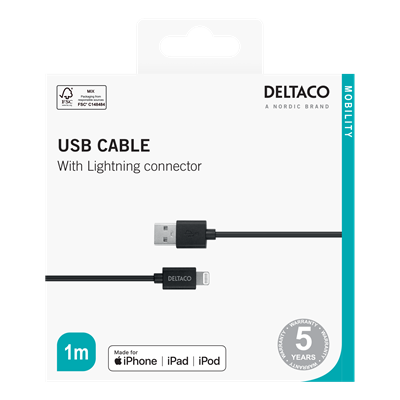 DeltaCo 1 Metre USB-A to Lightning iPhone Charging & Sync Cable | Black