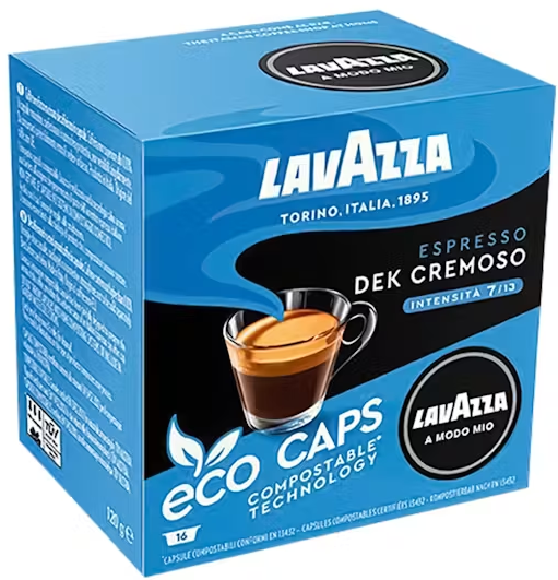 Lavazza Dek Cremoso A Modo Mio Compostable Coffee Capsules