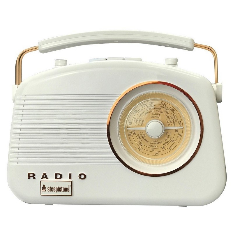 Steepletone Brighton Portable Retro Radio | White Copper