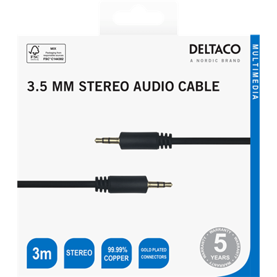 DeltaCo 3 Metre 3.5mm Male to Male Stereo Cable