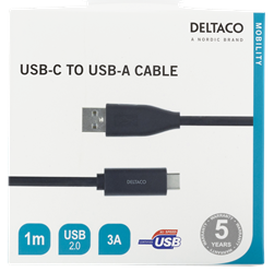 DeltaCo 1Metre USB-C to USB-A Cable | Black