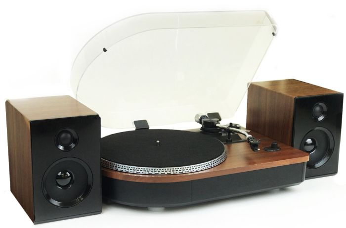 Steepletone Vintage Turntable Record Player c/w Speakers | Wood Effect