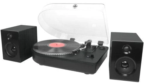 Steepletone Vintage Turntable Record Player c/w Speakers | Black