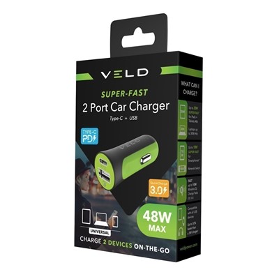 Veld Super-Fast 48w 2 Port Car Charger (Type-C & USB)