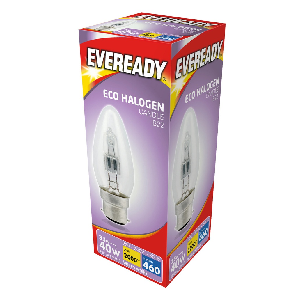 Ever Ready 33w (40w) Eco Halogen Clear Candle Bulb