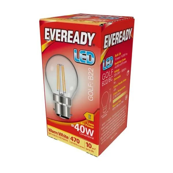 Ever Ready 4w (40w) B22 Clear Filament LED Energy Saver Golf Ball Bulb