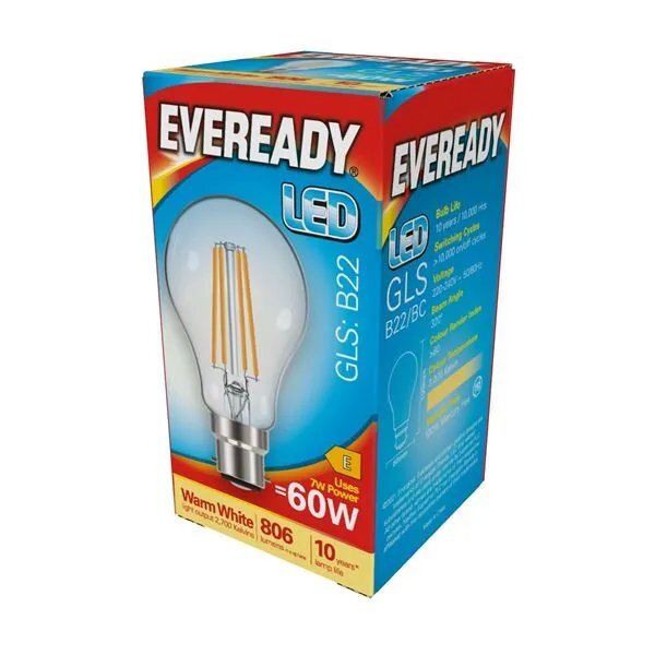 Ever Ready 6.5w (60w) B22 Clear Filament LED Energy Saver GLS Bulb