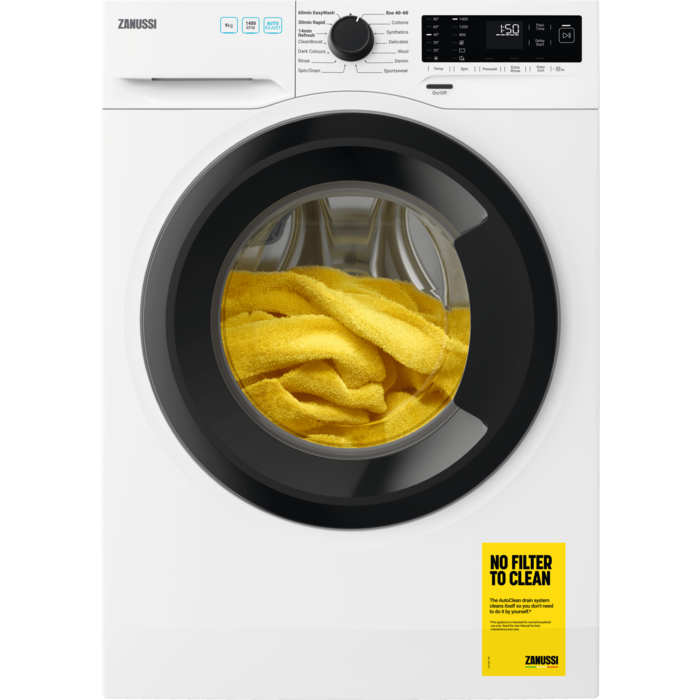 Zanussi White A Rated 9kg 1400 Spin Washing Machine