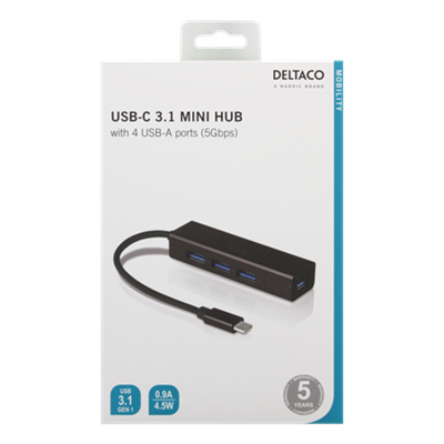 [USBCHUB12] DeltaCo Mini-Hub Adaptor | USB-C to 4 USB-A Ports