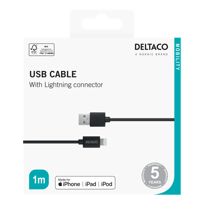 [IPLH411] DeltaCo 1 Metre USB-A to Lightning iPhone Charging & Sync Cable | Black