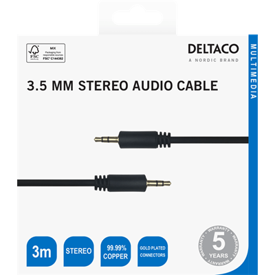 [MM524R] DeltaCo 3 Metre 3.5mm Male to Male Stereo Cable