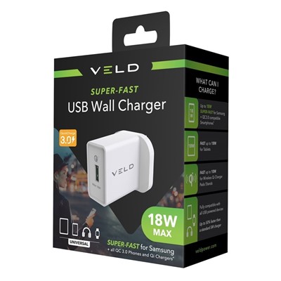 [VH18AW] Veld Super-Fast 18w Wall Charger USB QC3.0