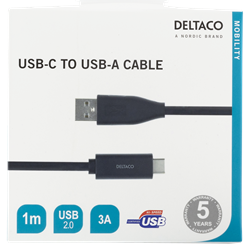 [USBC1004M] DeltaCo 1Metre USB-C to USB-A Cable | Black