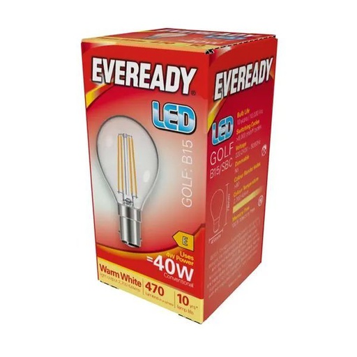 [S15480] Ever Ready 4w (40w) B15 Clear Filament LED Energy Saver Golf Ball Bulb