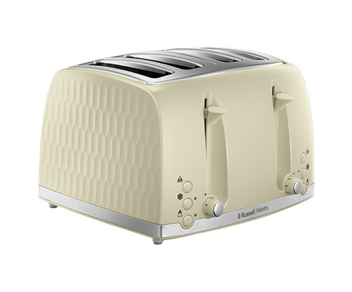 [26072] Russell Hobbs Honeycomb 4 Slice Toaster | Cream