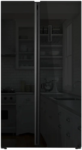 [P9917SKBLG IW] Powerpoint Black Glass American Style Fridge Freezer | Ice & Water
